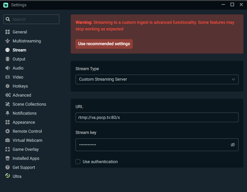 streamlabs desktop rtmp custom ingest